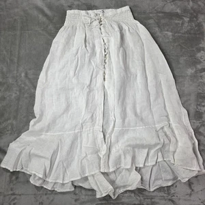 Falda Gigi Moda Mujer Talla Única Blanca Lino Botón Frontal Volantes Dobladillo Hecha en Italia - Imagen 1 de 8