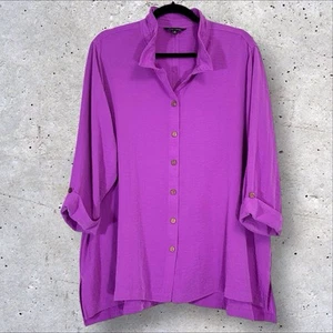 John Mark Tunic Womens Plus 1X Purple Orchid Top Wire Collared Lagenlook Button - Picture 1 of 8
