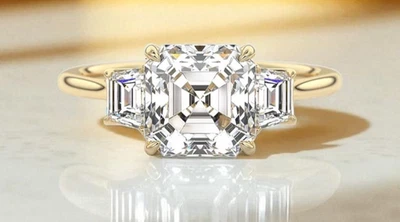 2.50 Ct D VS1 Asscher Cut Lab Grown Diamond Ring 14k Yellow Gold IGI Certified - Image 1 of 4