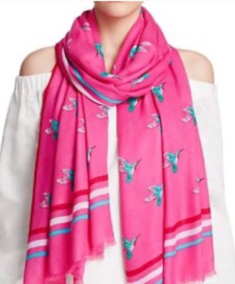 KATE SPADE Pink Hummingbird  100% VISCOSE LOGO WOMEN SCARF SHAWL 80"/30" EUC - Image 1 of 4