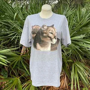 Gray Cougar Panther Tee Shirt with Short Sleeves Cotton Hanes Size L - Picture 1 of 6
