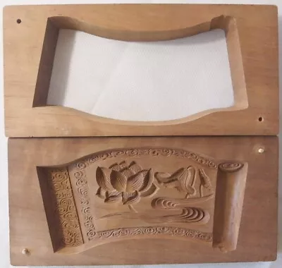 22ksg108 JAPONÉS KASHIGATA MADERA PASTEL MOLDE FLOR DE LOTO HASU TALLADO A MANO VINTAGE Foto 1 de 4