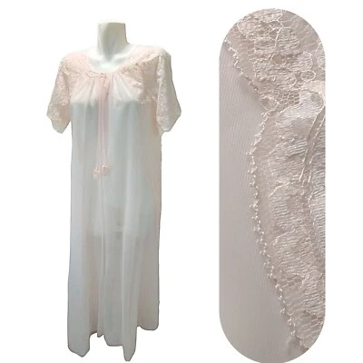 VTG Shadow Line Maxi Intimate Slip Dress Womens S Petite Pink Lace Sheer Nylon - Image 1 of 4