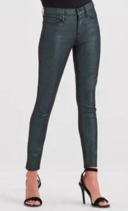 7 FOR ALL MANKIND JEANS Skinny Emerald Green Liquid Metallic Ankle 25 $198 NEW - Picture 1 of 2