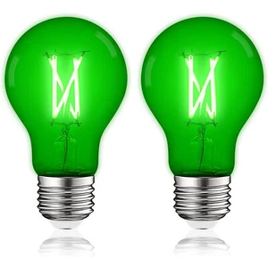 Luxrite A19 Edison LED Green Light Bulb 4.5W=60W UL E26 Indoor Outdoor 2 Pack - Picture 1 of 7