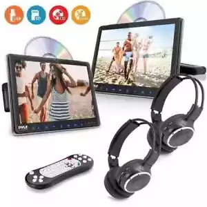 Pyle 10.5" Universal Dual Vehicle Headrest Monitor CD/DVD Player PLHRDVD108KT - Picture 1 of 8