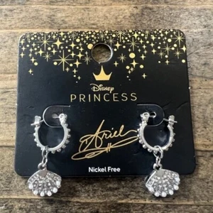 New! Disney Princess The Little Mermaid Ariel Bejeweled Shell Mini Hoop Earrings - Picture 1 of 1