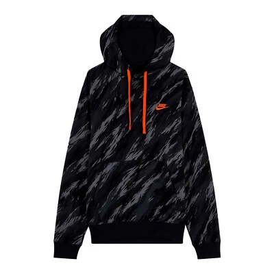 AUTHENTIC NIKE CLUB EMBROIDERED LOGO FLEECE AOP HOODIE DD5126-010 - Image 1 of 2