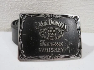 Leegin Black Distressed Leather Belt Mens 38 Large Jack Daniels Buckle - Picture 1 of 4