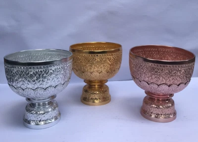 Juego de cuenco y soporte estilo vintage diseños tailandeses aluminio estampado tamaño 22" Foto 1 de 4