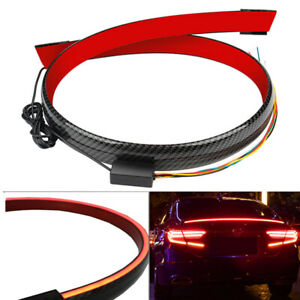Car Carbon Fiber Rear Trunk Spoiler Lip Light Strip Signal BrakeTail Wing Lamp