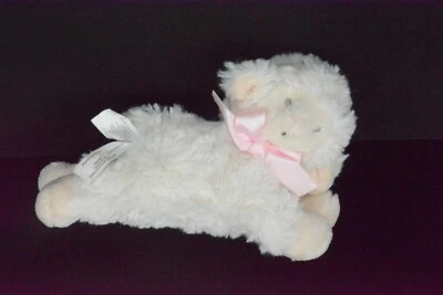 Demdaco Nat & Jules Plush Ivory Lamb Sheep Lovey Baby Rattle Soft Toy Pink Bow - Image 1 of 4