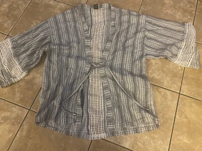 Dolce Vita M Cotton Crochet Open Tie Duster Top Kimono Style - Image 1 of 4
