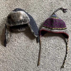 Lot of 2 Beanie Hats including Hand Knit Wool and Goodfellow & Co with Ear Flaps - Picture 1 of 19