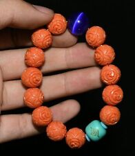 4.1'' Old China Coral Cat Eye Stone Round Bead Elasticity Bracelet Bracelets