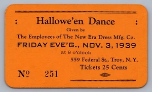 New Era Dress Manufacturing Co. Troy NY 1939 Halloween Tanz Werbekarte J2 - Bild 1 von 2