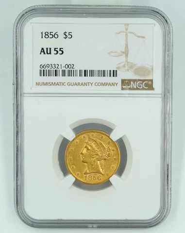 1856 NGC AU55 $5 Gold Liberty Half Eagle Cover