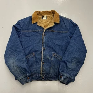 VTG 70s Wrangler Sherpa Lined Corduroy Collar Denim Western Jacket Honeycomb 42 - Picture 1 of 14