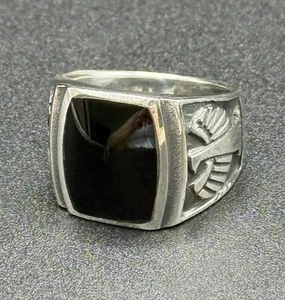 Nuevo Estado Plata Esterlina Ónix Águila Azteca Diseño Sello Talla 9.00 - Imagen 1 de 10