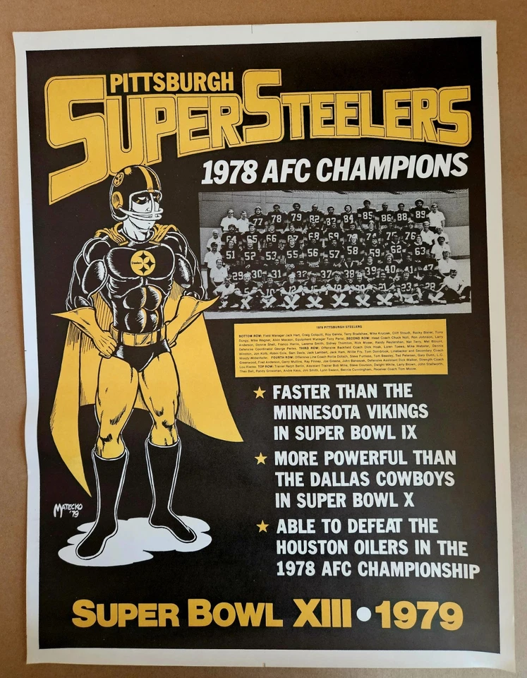 Póster Original Pittsburgh Super Steelers 1979 Super Bowl X111 Matecko Sin Usar Foto 1 de 1