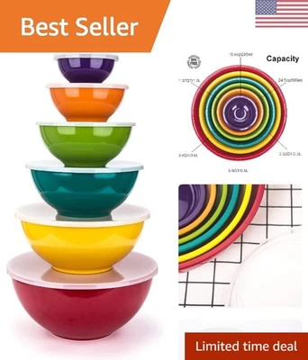 Vibrante Juego de Cuencos Mezcladores de Melamina de 12 Piezas con Tapas Sin BPA para Preparación de Alimentos Foto 1 de 4