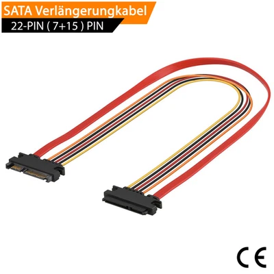 SATA 3.0 Daten Stromkabel Internes Verlängerung 22-Pin Stecker auf Buchse 30cm - Bild 1 von 4