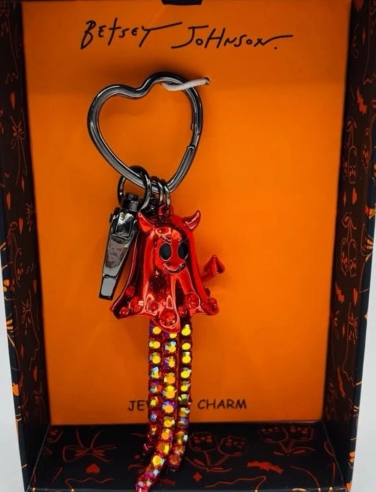 NUEVO Betsey Johnson Halloween Diablo Fantasma Joyas Bolso Dije Llavero Rojo Nuevo con Etiquetas Foto 1 de 1