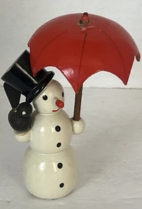 1 muñeco de nieve de madera vintage Erzgebirge Alemania con paraguas y mirlo (B-Q) - Imagen 1 de 5