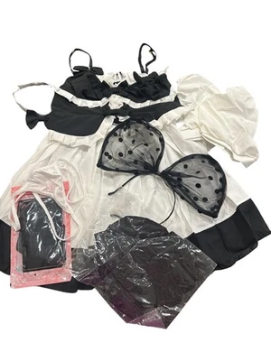 Anime Cosplay Maid Outfit Dress Set Black White w/ Skirt Gloves Headband NEW - Image 1 of 4