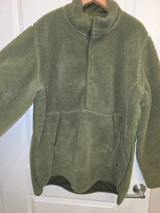 Nike Yoga Sherpa Fleece Pullover Large Sage Green Loose Fit Snap Button - Picture 1 of 10