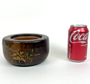 Vintage Japanese Wood Hibachi Lacquer Charcoal Brazier Inlayed Flower Pattern - Picture 1 of 12