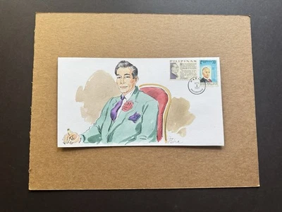 Philippines 1991 Event Cover +1st President Quezon #1355-56 +Hand-Paint Cachet A - Image 1 of 2