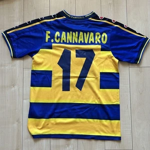 Champion Soccer Jersey Parma AC Cannavaro 17 Striped Football Shirt M Vintage - Picture 1 of 12