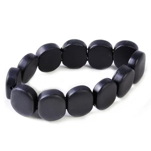 Schwarz Edelstein Schmuck Armband Rechteck Stein Perlen Lavastein Buddha Armband - Picture 1 of 3