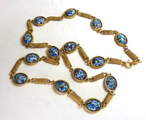 Vintage Accessocraft NYC Gold Tone Multi Color Blue Speckled Glass Necklace - Picture 1 of 12