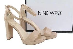 Nine West Mujer Tacones US6.5 EU37 Beige Charol Bloque Plataforma Sandalias - Imagen 1 de 16