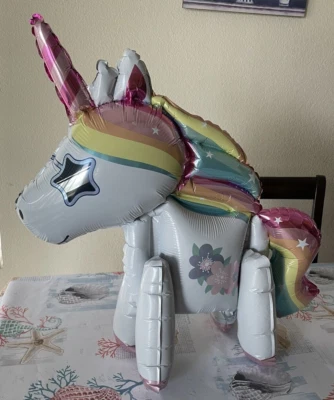 NEW 3D Standing rainbow Unicorn mylar Balloon air filled birthday or baby shower - Image 1 of 4