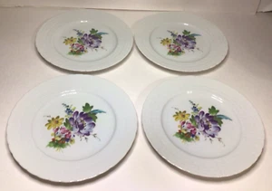 Hutschenreuther Germany HUT791 Floral Salad Plates Main Flower Purple Set Of 4 - Picture 1 of 14