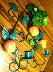 Set (2) Apple Metal Wall Sconce Candle Holders FARMHOUSE Home Decor 13"x 7" 654 - Picture 1 of 4