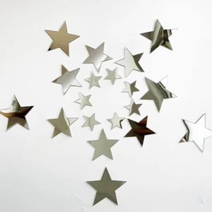 40Pcs Silver Stars Acrylic Mirror Wall Stickers with Adhesive Art Decal Satin Pa - Picture 1 of 12
