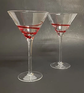 2 Red Swirl Swirline Martini Glasses Pier 1 Imports 7.75” 8 oz Wine Goblets - Picture 1 of 10