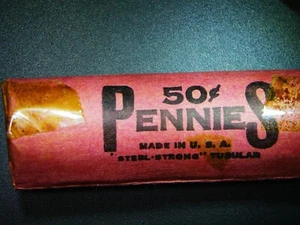 OLD VINTAGE INDIAN HEAD PENNY ROLL (50) LOT SEALING TAPE IS YELLOWED  R-1 - Picture 1 of 8