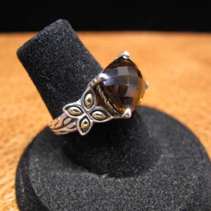 John Hardy Sterling Silver 18K Gold Kawung Cognac Quartz Ring SZ 6.5 5.4g C672 - Picture 1 of 9
