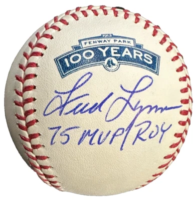 Fred Lynn Signed Fenway Park 100th Anniversary Baseball W/ 75 MVP/ROY - Image 1 of 3