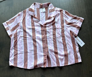 Pajama Shirt Button Down Short Sleeve Pink Stripe Rayon Women's Size 3X - Picture 1 of 3