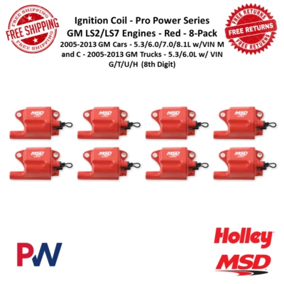Bobina de ignição MSD Pro Power vermelha pacote com 8 para Chevy, GMC, Hummer, Pontiac LS2/LS7 - Imagem 1 de 4