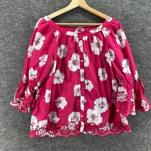Westbound Top Women 1X Plus Pink Button Up Long Sleeve Embroidered Cotton Casual - Picture 1 of 6