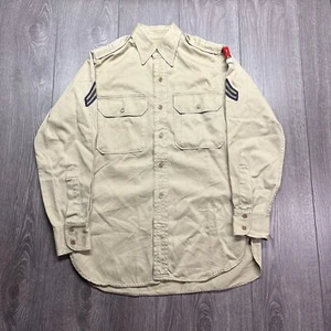 Vintage 1950’s US ARMY Military Khaki Uniform Stand Up Collar Shirt Officer 2nd - Picture 1 of 9
