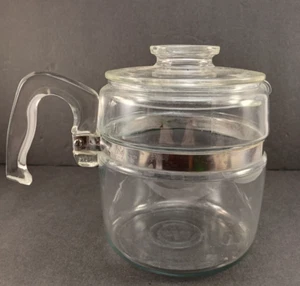 Pyrex Flameware 6 Cup Stovetop Glass Coffee Percolator 7756 No Stem Basket Lid - Picture 1 of 20