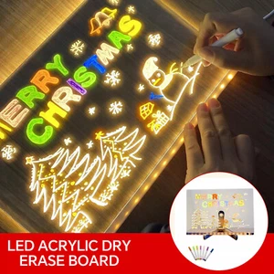 LED Note Board with Colors Acrylic Dry Erase Board with 7 Pens for Home Office - Picture 1 of 14